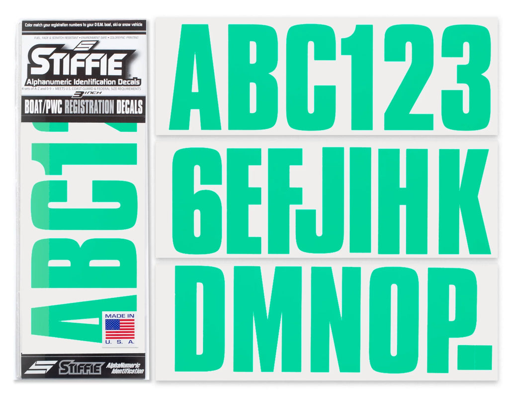 PWC Kit 3" Alpha-Numeric STIFFIE Boats Identification Uniline Custom SeaFoam Watercraft Numbers Marine Green for & Stickers Decals Registration Letters Personal &