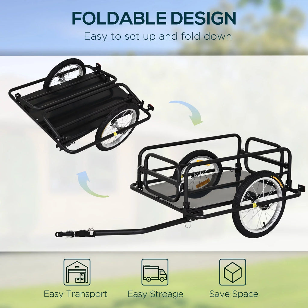 Bike Hitch, Aosom Bicycle Trailer with Trailer Wagon Foldable Cargo Black Cart