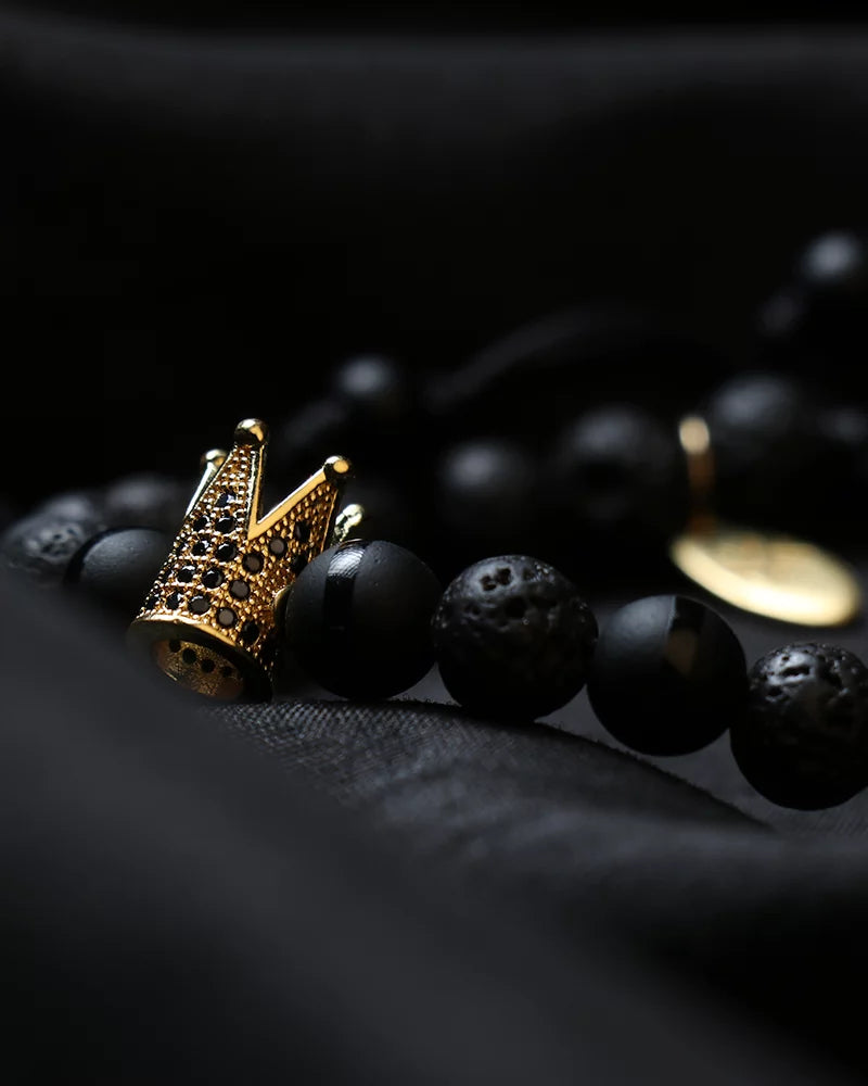 for Crown Fabrizio Rock Matte and Onyx, & Bracelet Volcanic Adjustable Cagliari in Design Men Women Charm, By Silver