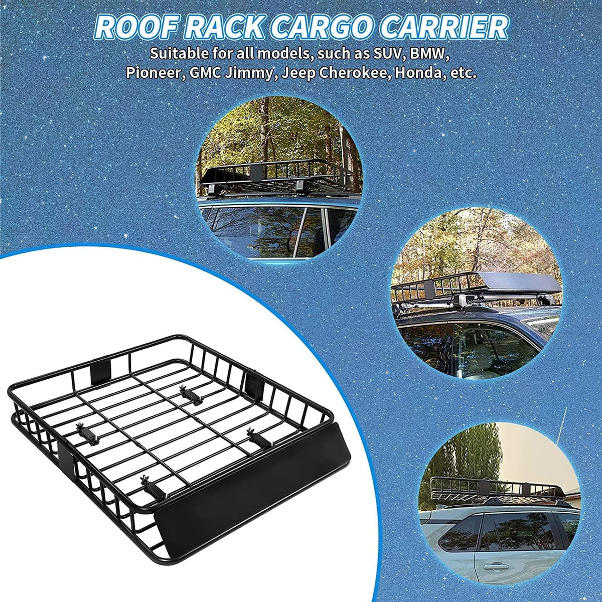 Basket x Weight 64" Carrier 6'' Top Universal HECASA Capacity Rack Cargo Duty Travel for Extension 39" with Heavy Storage Roof SUV Luggage 250LBS Car Holder x Steel