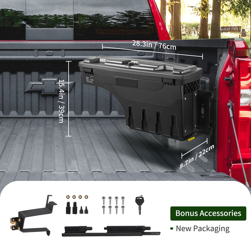 L Box, Compatible Wheel Truck 1500 1500 SKYSHALO Lid, Bed Black, Side Box, Lockable Tool Waterproof Storage GMC Well Sierra with Chevrolet Passenger 2019-2021, ABS 6.6 Gal/20 Silverado