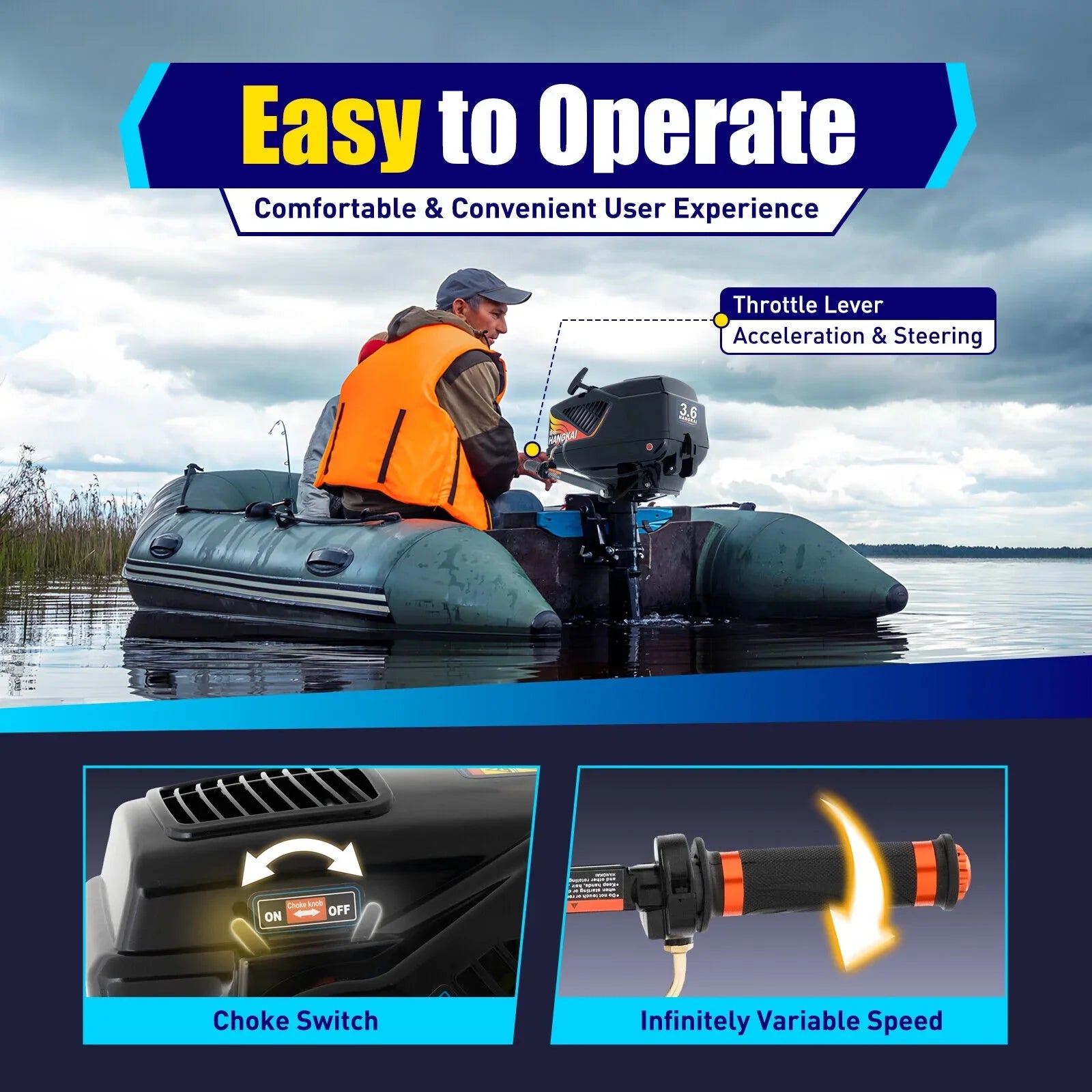 Fishing CDI Outboard Stroke Cooling HP Boat Water Engine 3.6 Outboard HANGKAI Motor 90cm/35.4in Boat 2 Motor