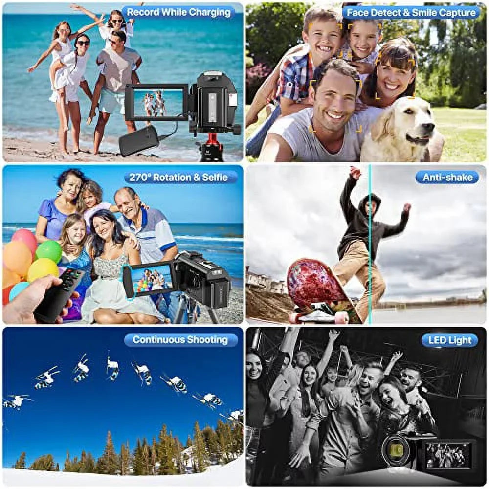 Camcorder Camcorder Microphone,Remote Camera Batteries Camera Vlogging Touch Night Video Recorder 26MP Digital 16X IR and with Zoom Vision 2 3.0'' FHD 30FPS Screen YouTube 1080P WiFi
