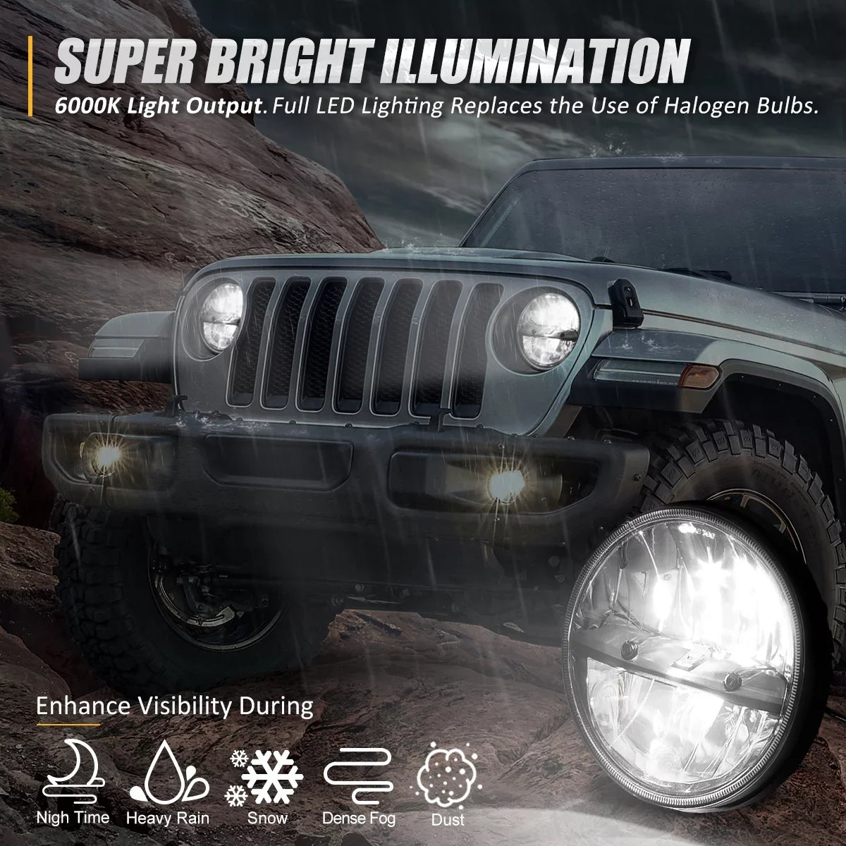 Headlights 10 13 to LIGHTING Chrome For LED Jeep NVL-HL-002 12 Wrangler/Wrangler inches LJ Nuvision JK 2018 2Pcs CJ 14 11 7 NUVISION Housing TJ Halogen 1997