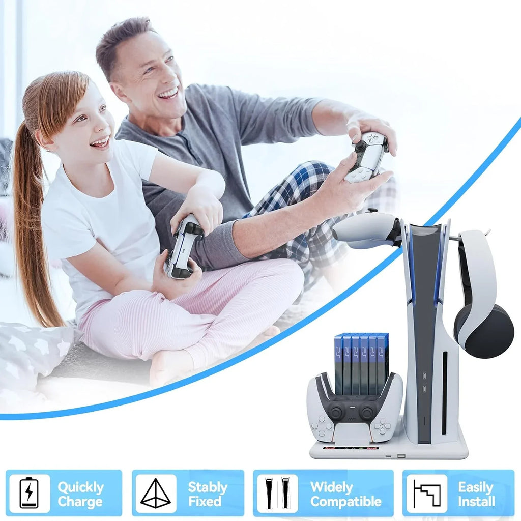 Controllers with Slot+2 Cooling Dual Dock Headphone Cooling 6 With 3-Level Stand Station, Powerful Hanger Stand for Disc PS5 Fan Slim Charging
