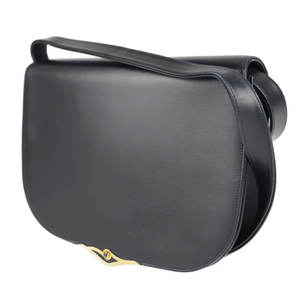 CARTIER 2WAY sapphire Cartier calf Pre-Owned bag shoulder dark clutch (Good) line leather navy