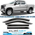 Deflectors, Silverado/GMC Durable Vent 2019-2024 Guards Incredibly Visors, (Chevy) Tape-on Compatible ART 419160 with Rain CLIM Chevrolet Sierra 1500 Window 4pcs- Crew Accessories, Window Truck Cab,