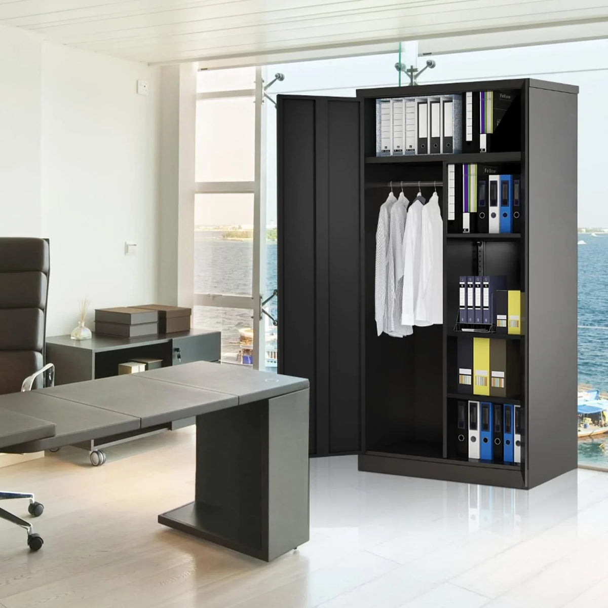 with Locking (Black) Freestanding Garage Lock Wardrobe HOOMHIBIU Coat Door 72'' Office with Shelves Metal Cabinets Employee Clothing and Cabinet for Steel Locker Home