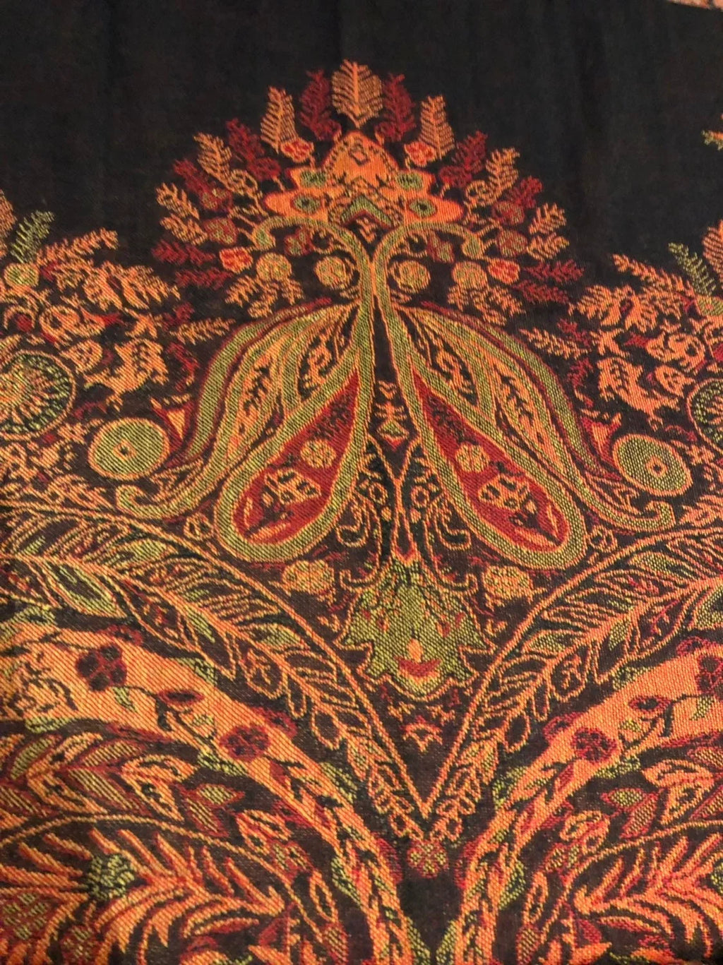 Pashmina Brocade Red Vintage Scarf Paisley Black Wrap