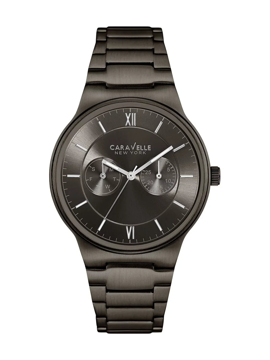 IP Steel 45A136 Men's Stainless Gunmetal Bracelet Caravelle Watch Dress Dial Grey