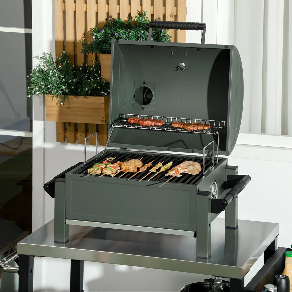 Barbecue, Tabletop Outsunny Green Lid, BBQ Small Charcoal Grill with