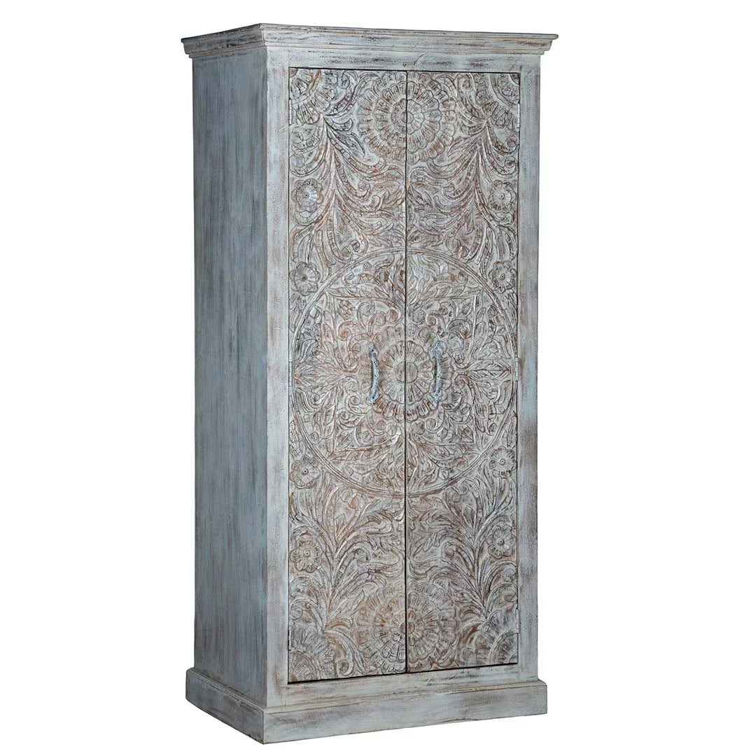 Chic Carved Shabby Wardrobe Maadze White