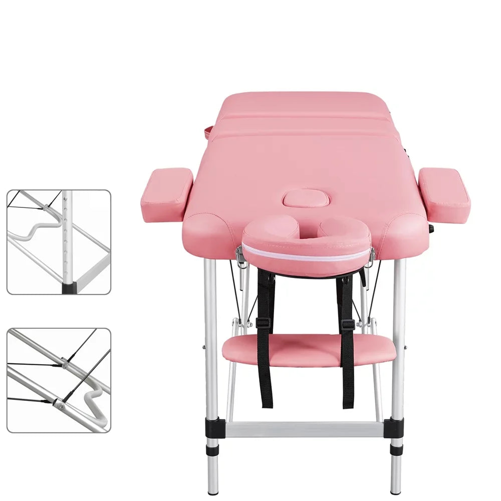 Pallet, Portable Couch, Table 3-Fold Alloy Equipment, Backrest/Headrest/Armrest/Hand Salon Pink 84'' Bed, Massage with Yaheetech Adjustable Spa Massage Bed Massage