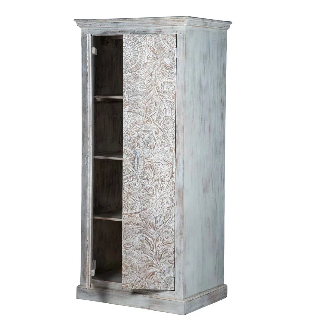 Chic Carved Shabby Wardrobe Maadze White