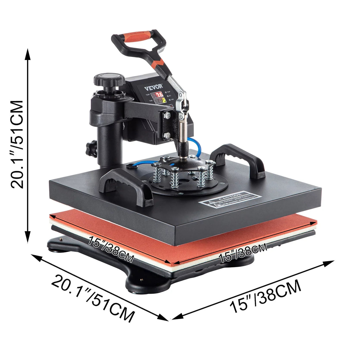 Machine 6 Heat 1 Shirts Hat Transfer Printing for Away T Rotation Display 360 Heat Dual in LED Mug Multifunctional Sublimation Cap Press Digital Combo Degree VEVORbrand 15"x15" Swing Machine Plate