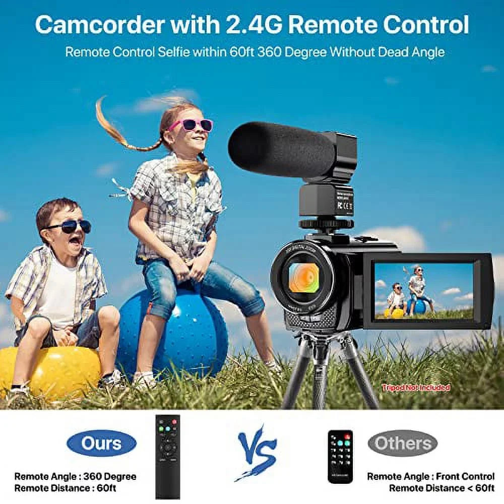 Camcorder Camcorder Microphone,Remote Camera Batteries Camera Vlogging Touch Night Video Recorder 26MP Digital 16X IR and with Zoom Vision 2 3.0'' FHD 30FPS Screen YouTube 1080P WiFi