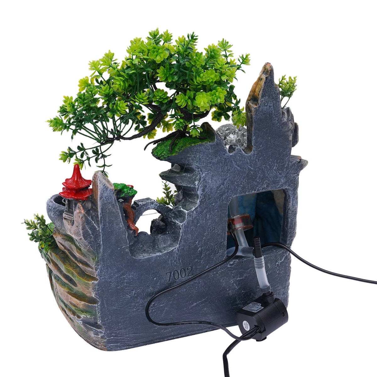Decoration Humidifier Rockery Fish Fountain Light Ornament Office Atomizing with Tank Simulation Home Waterfall Effect Landscape Small Countertop Led Miumaeov for Bedroom Desktop