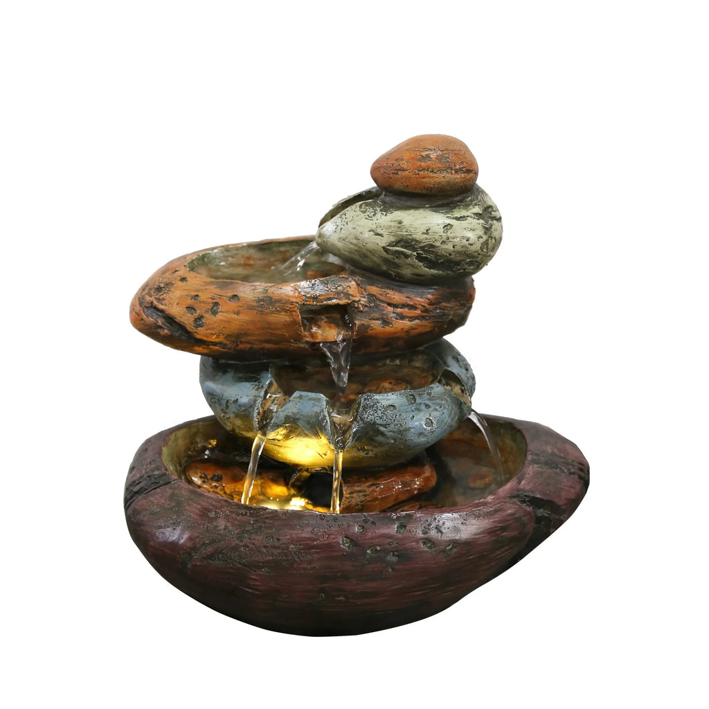 Stone White Fountain Warm Lights Tabletop With LED Multicolour