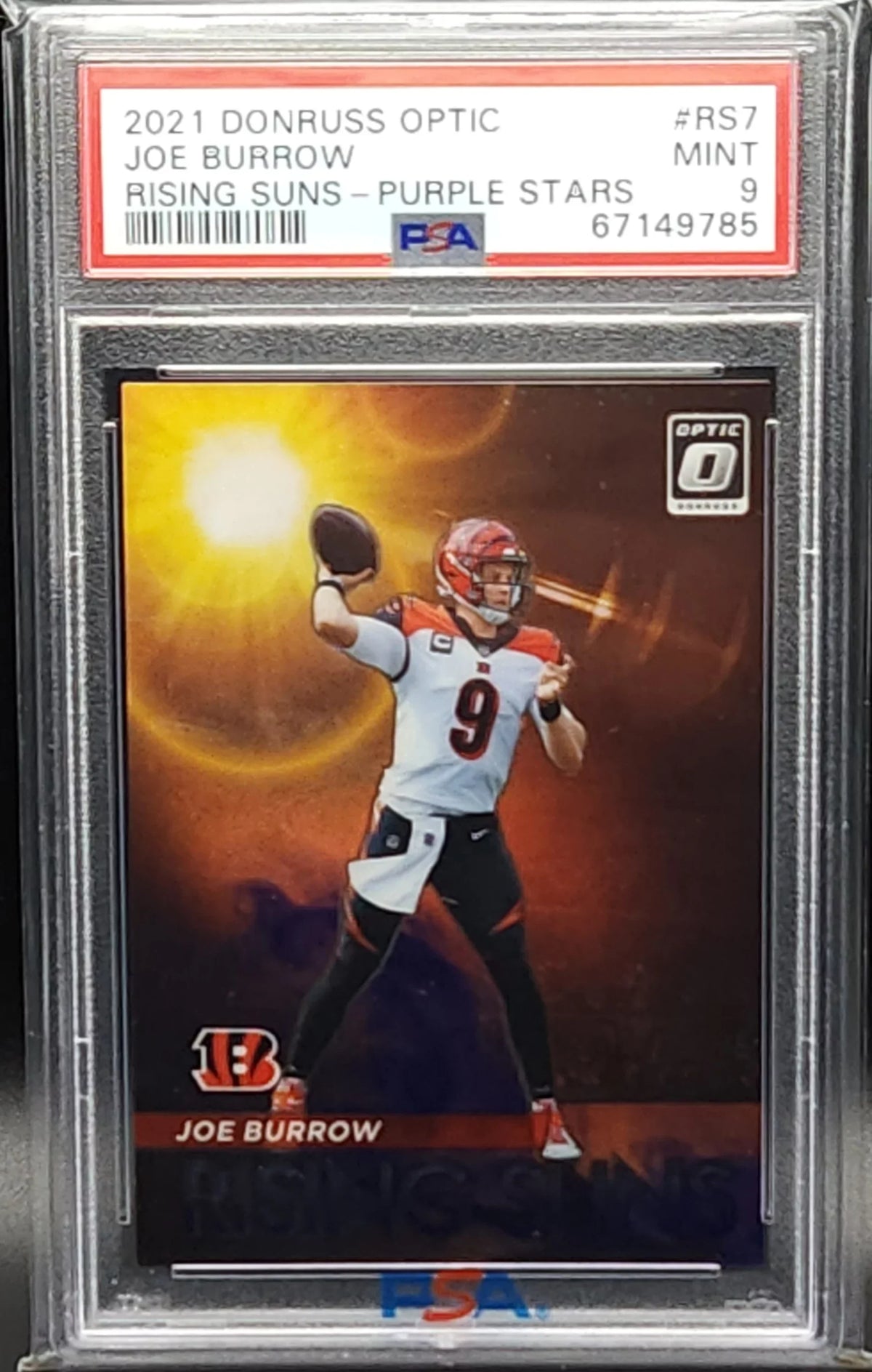 #1/25 Card Rising Bengals Suns Optic 9 Donruss 2021 Stars Burrow Purple PSA Joe