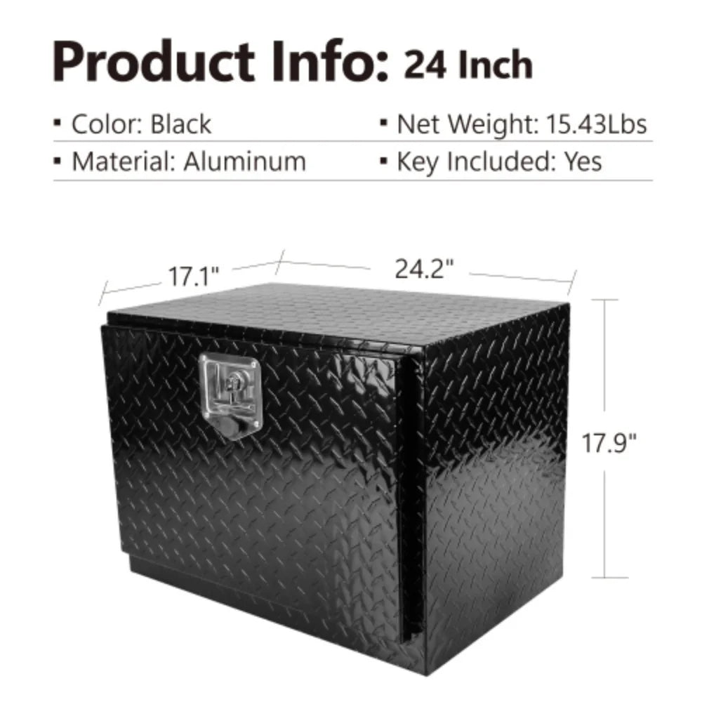 RV + and Trailer Tool Up Plated Keys Square Square Pick Lock Stripes Storage Box Black with 24"(24.2"¡Á17.1"¡Á17.9") Bed 24 Toolbox + Truck Waterproof Black Aluminum - + Organizer box Inch Aluminum
