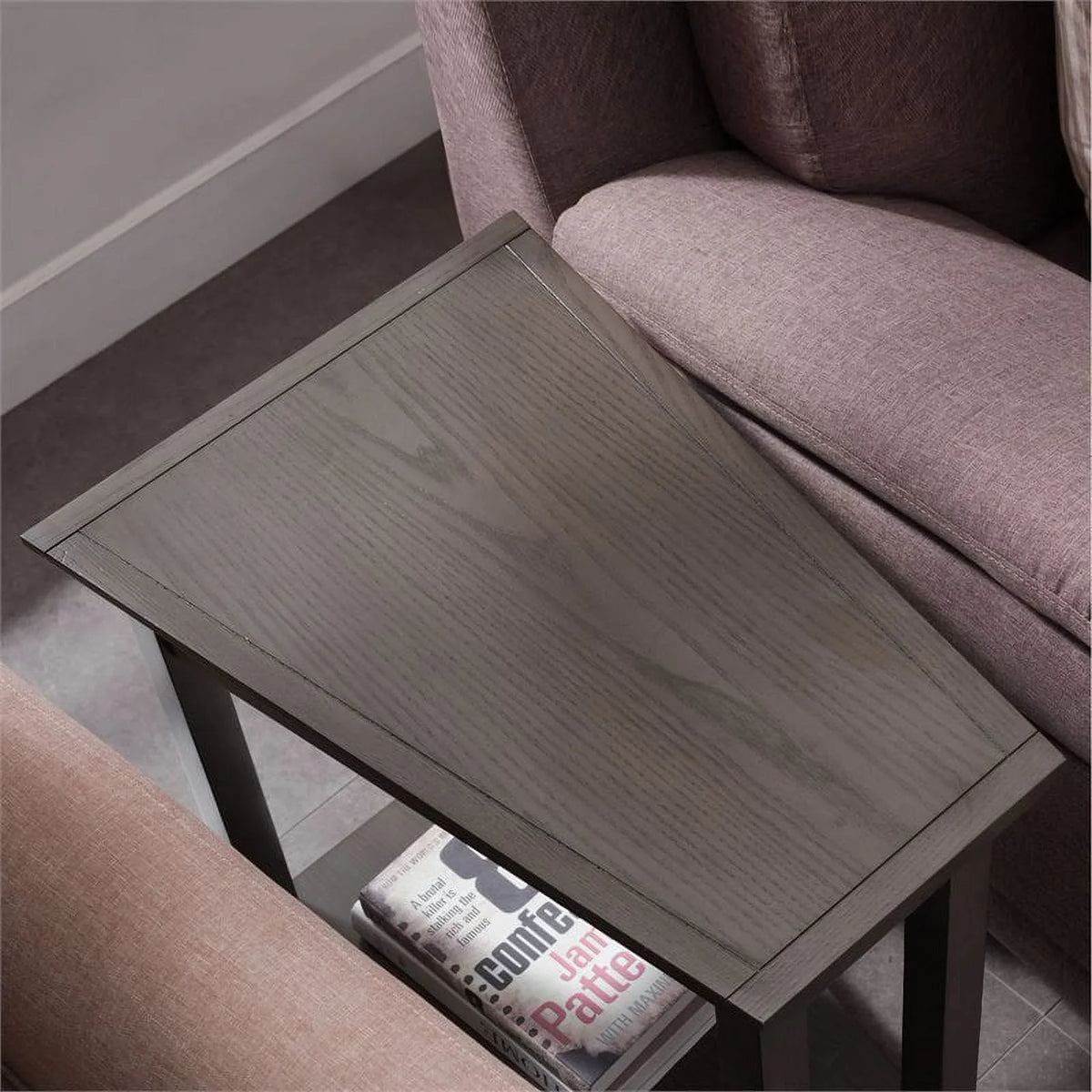 Wedge Table Wood Bowery Slate Shelf Smoke in Hill with Gray/Black
