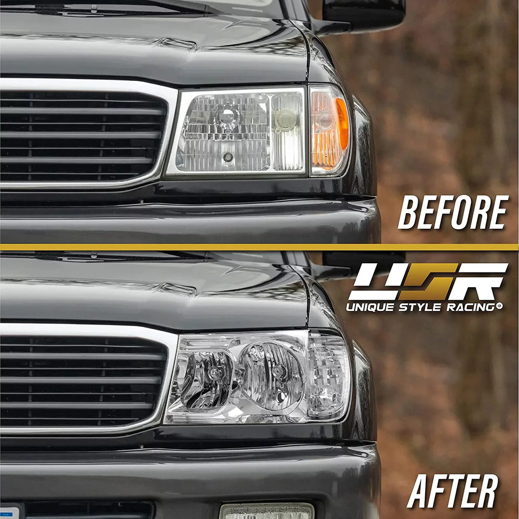 Right) - USR (Euro Toyota (Left Headlamps + FJ 100 with Land Design) ONE Piece FJ100 1998-2005 Set Compatible Headlights Cruiser DEPO Corner Style Clear with