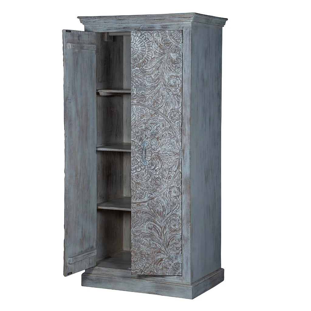 Chic Carved Shabby Wardrobe Maadze White