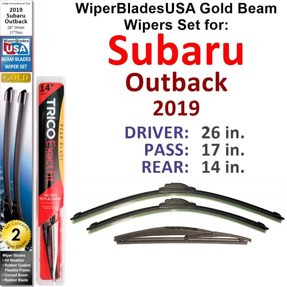 Subaru Wiper Outback Blades Beam Wiper 3) 2019 (Set w/Rear Wipers of WBUSA