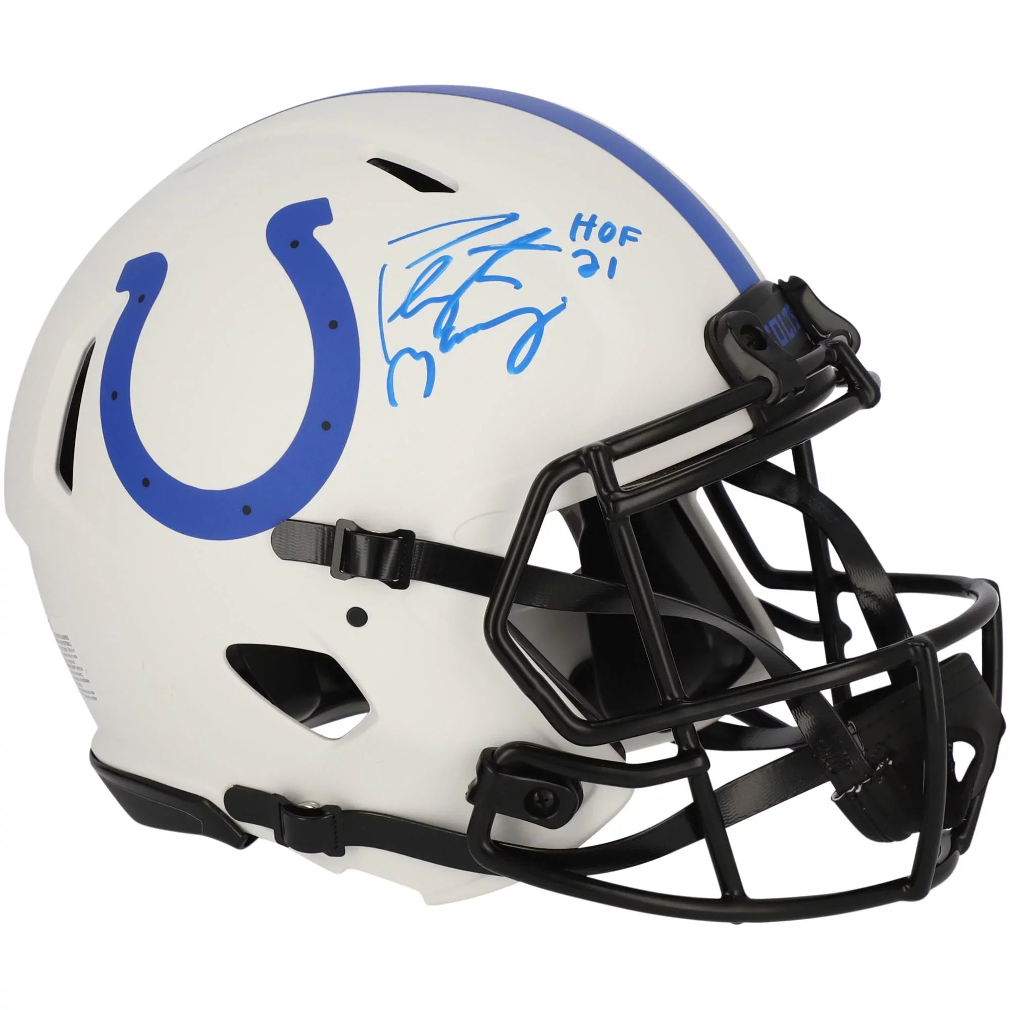 Authentic Manning Autographed Colts Fanatics Authentic Eclipse Peyton Inscription Indianapolis 21" with "HOF Lunar Alternate Certified - Riddell Helmet Speed