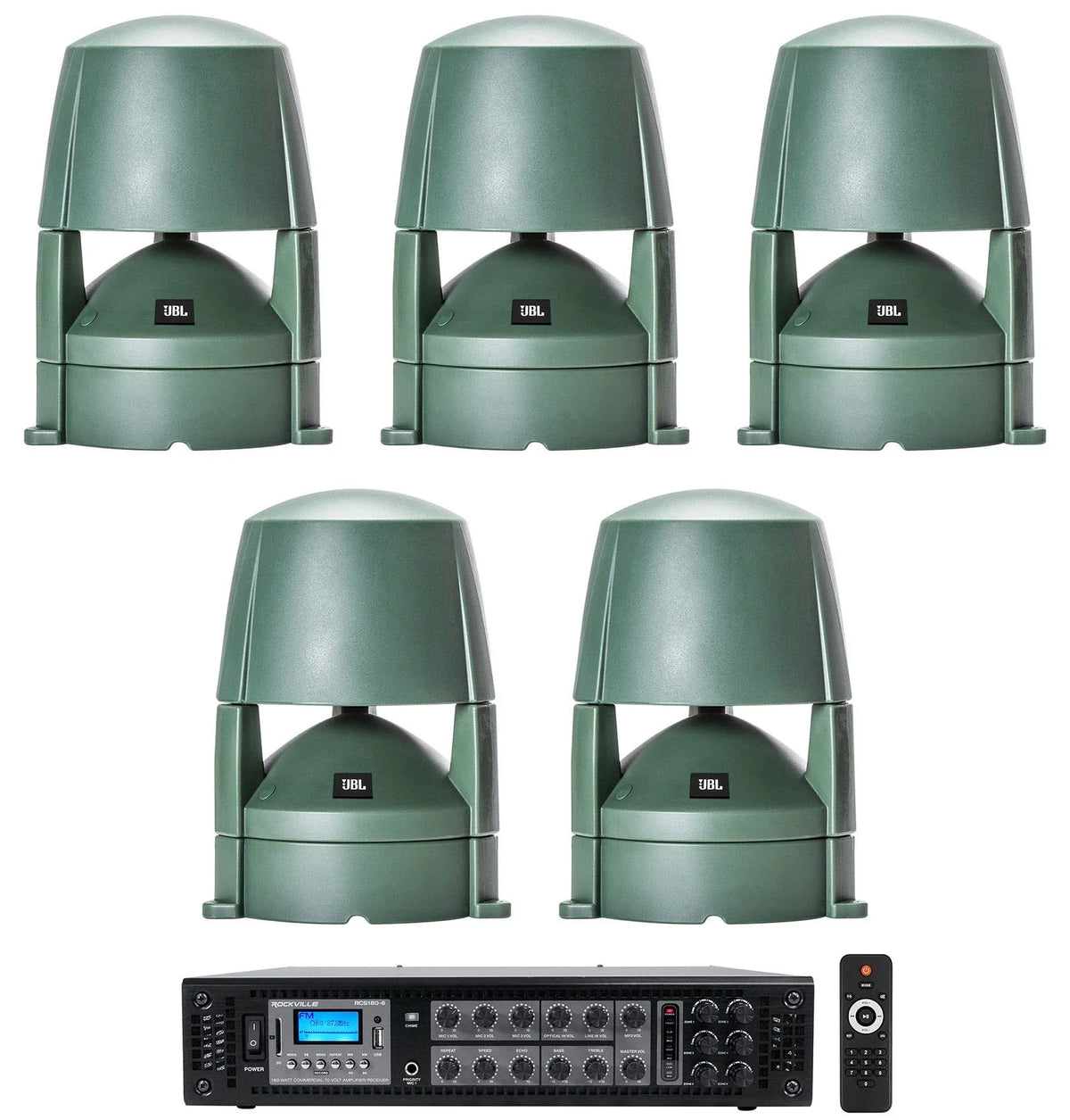 Commercial (5) JBL Outdoor Landscape CONTROL Speakers+Amplifier 5.25" 70v 85M