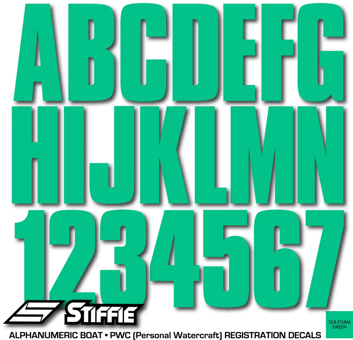 PWC Kit 3" Alpha-Numeric STIFFIE Boats Identification Uniline Custom SeaFoam Watercraft Numbers Marine Green for & Stickers Decals Registration Letters Personal &