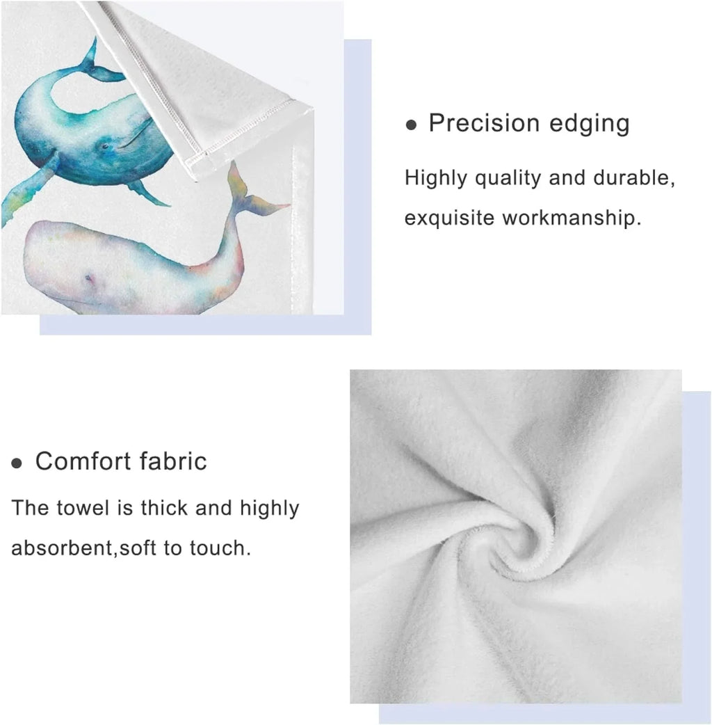 Towel Towel Towel, Humpback Marine for Bowhead 1 Washcloth, 3-Piece Quick Set,Watercolor Bath GZHJMY 1 Absorbent Sets, Drying Sea Soft Whale Bathroom Bath Life Ocean Towel, 1 Towels Hand Whale Blue