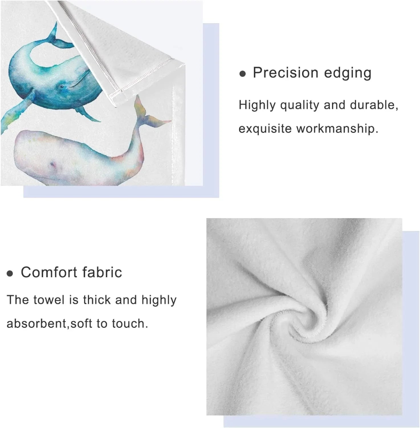 Towel Towel Towel, Humpback Marine for Bowhead 1 Washcloth, 3-Piece Quick Set,Watercolor Bath GZHJMY 1 Absorbent Sets, Drying Sea Soft Whale Bathroom Bath Life Ocean Towel, 1 Towels Hand Whale Blue