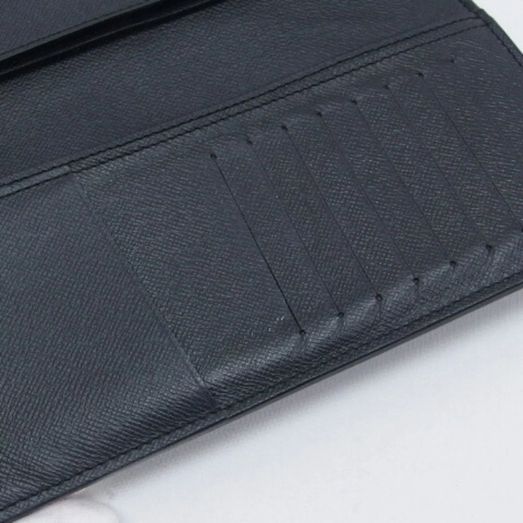 Vuitton Bifold Black Louis Wallet Billfold Pre-Owned (Good) Taiga Long