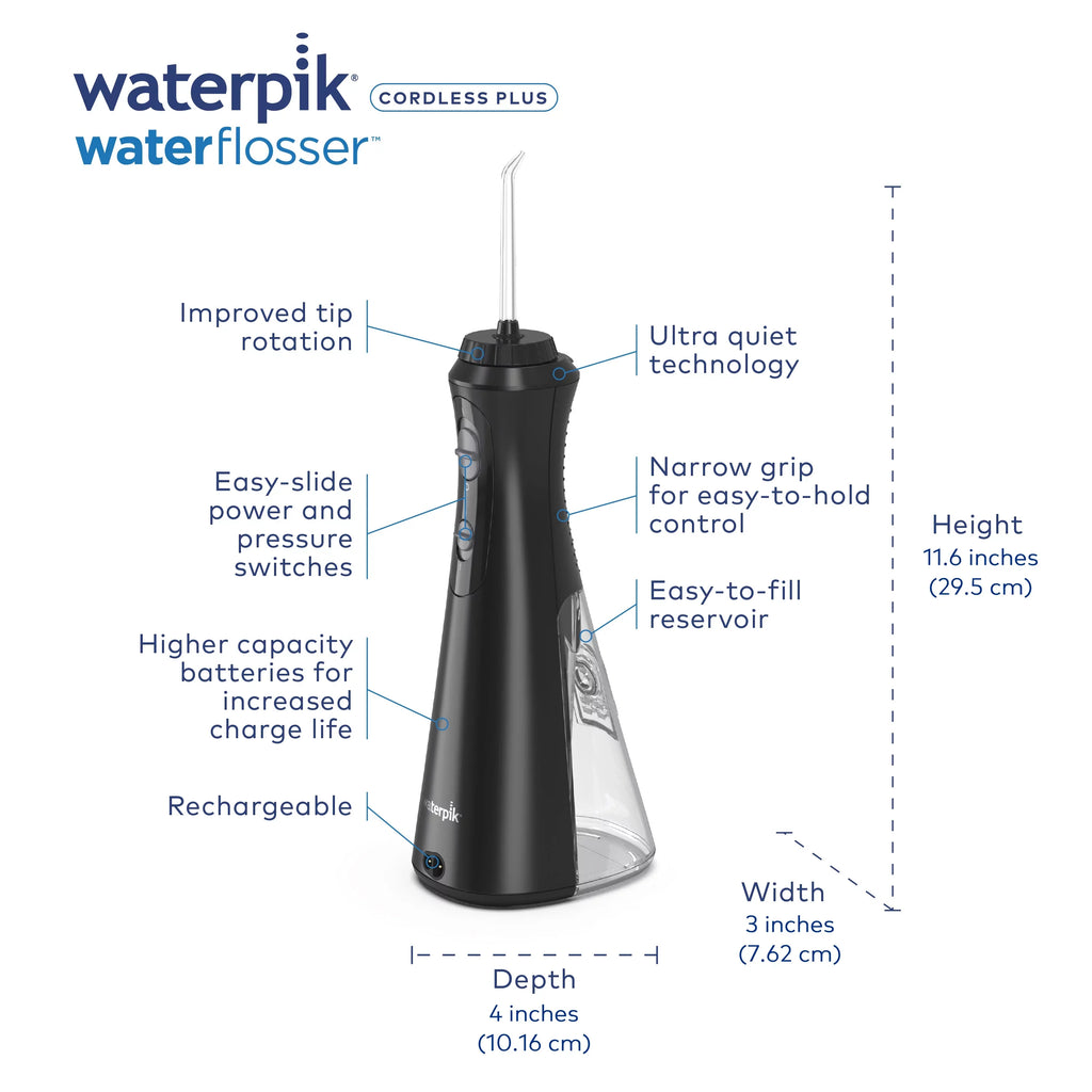 Cordless Oral Flosser Portable Irrigator, Waterpik Water Plus Black