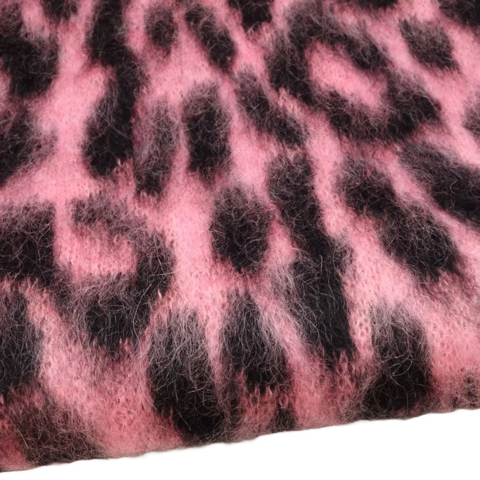 (Good) Scarf Pre-Owned Black Print CELINE Pink Leopard Mohair Nylon x Shawl 180357