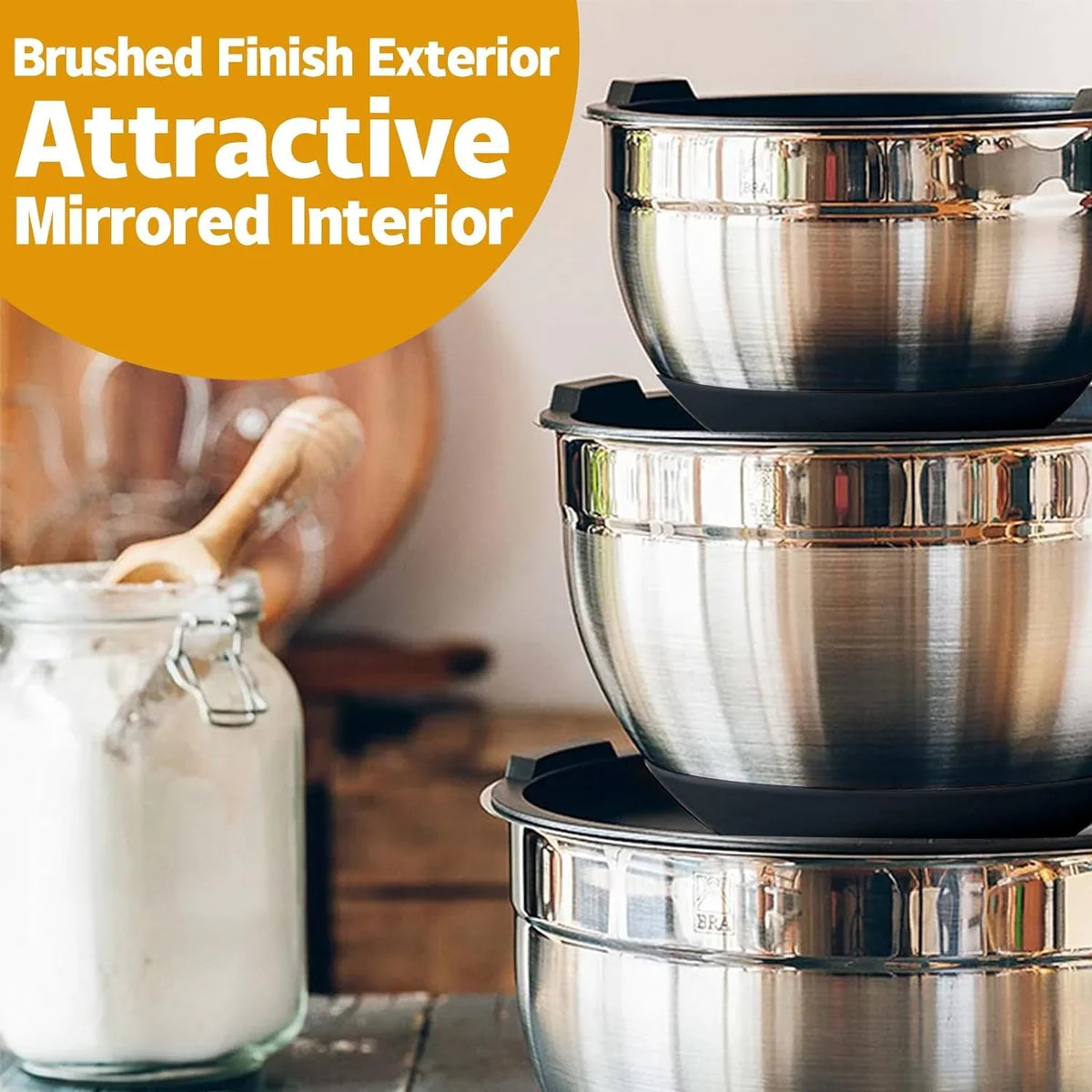 1,0.67QT Airtight Non-Slip AIKKIL 20 Metal Baking, Steel Stainless Silicone with Mixing, (Black) Bowls Lids, for 7, Mixing Bowls, Serving 3.5, Bottom, 2.0,1.5, piece Great 2.5, Size Nesting