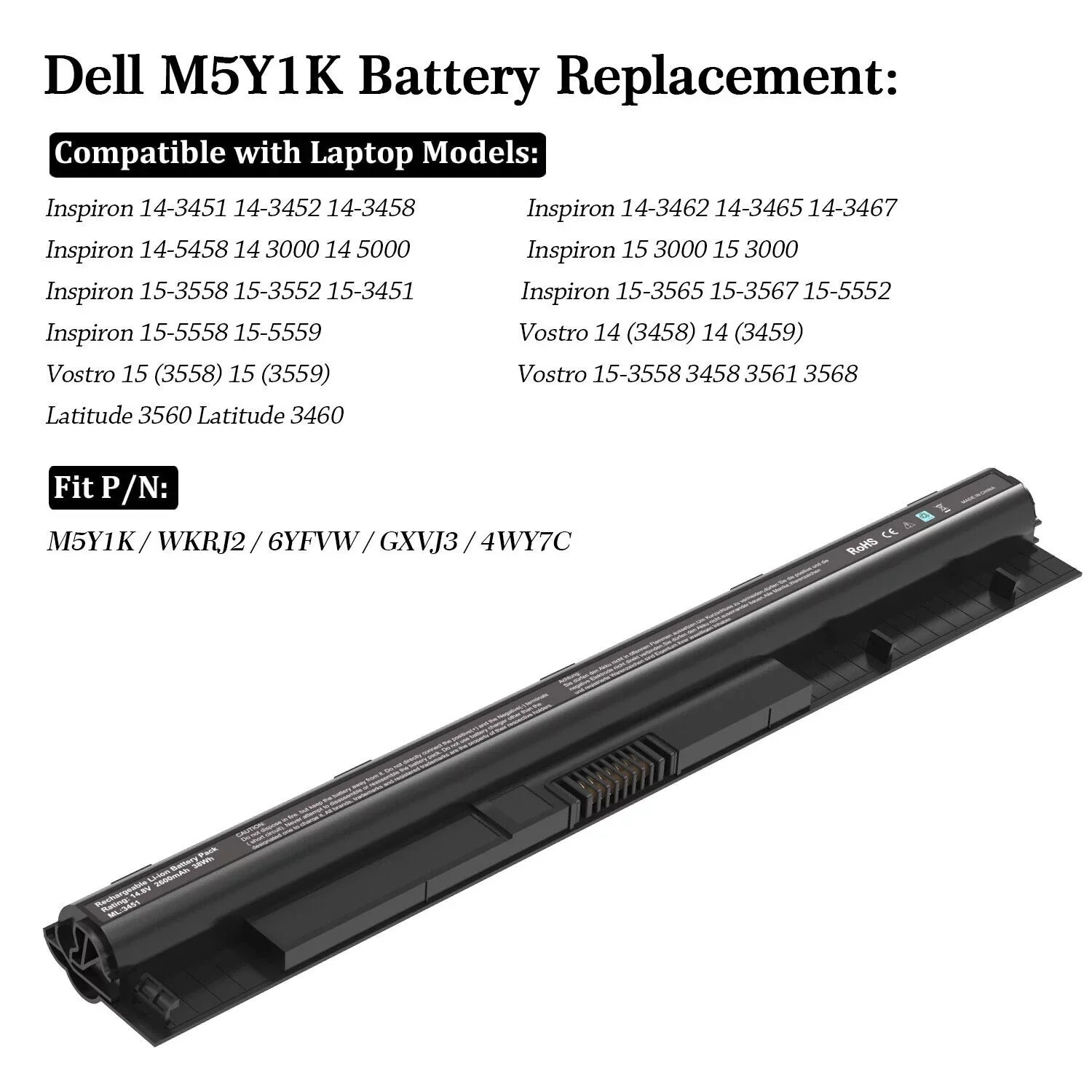 2 5000 14 40WH Series Inspiron 17 M5Y1K Dell for 15 3000 Batteries 14.8V US