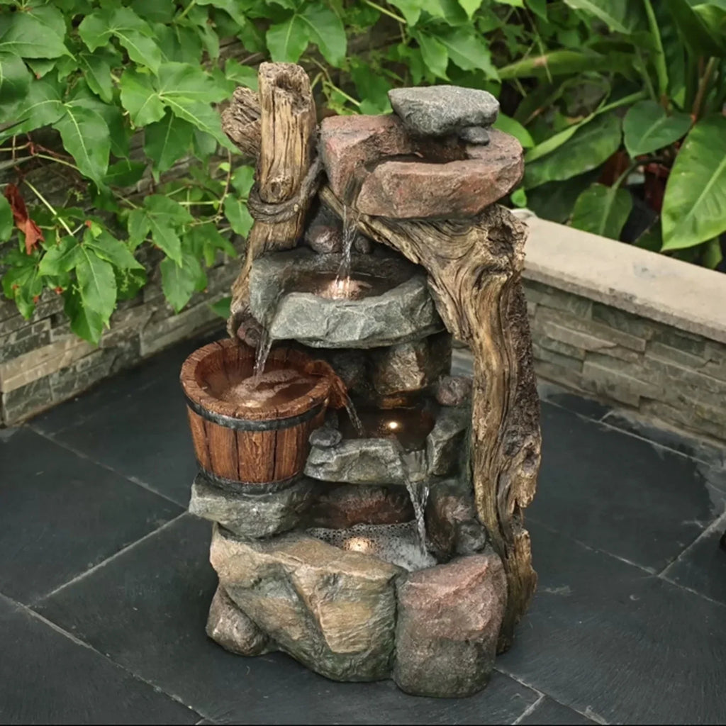 Outdoor HomeStock Wall Led Naturally Rock Lights Barrel Nice Fountain And Resin Stacked With