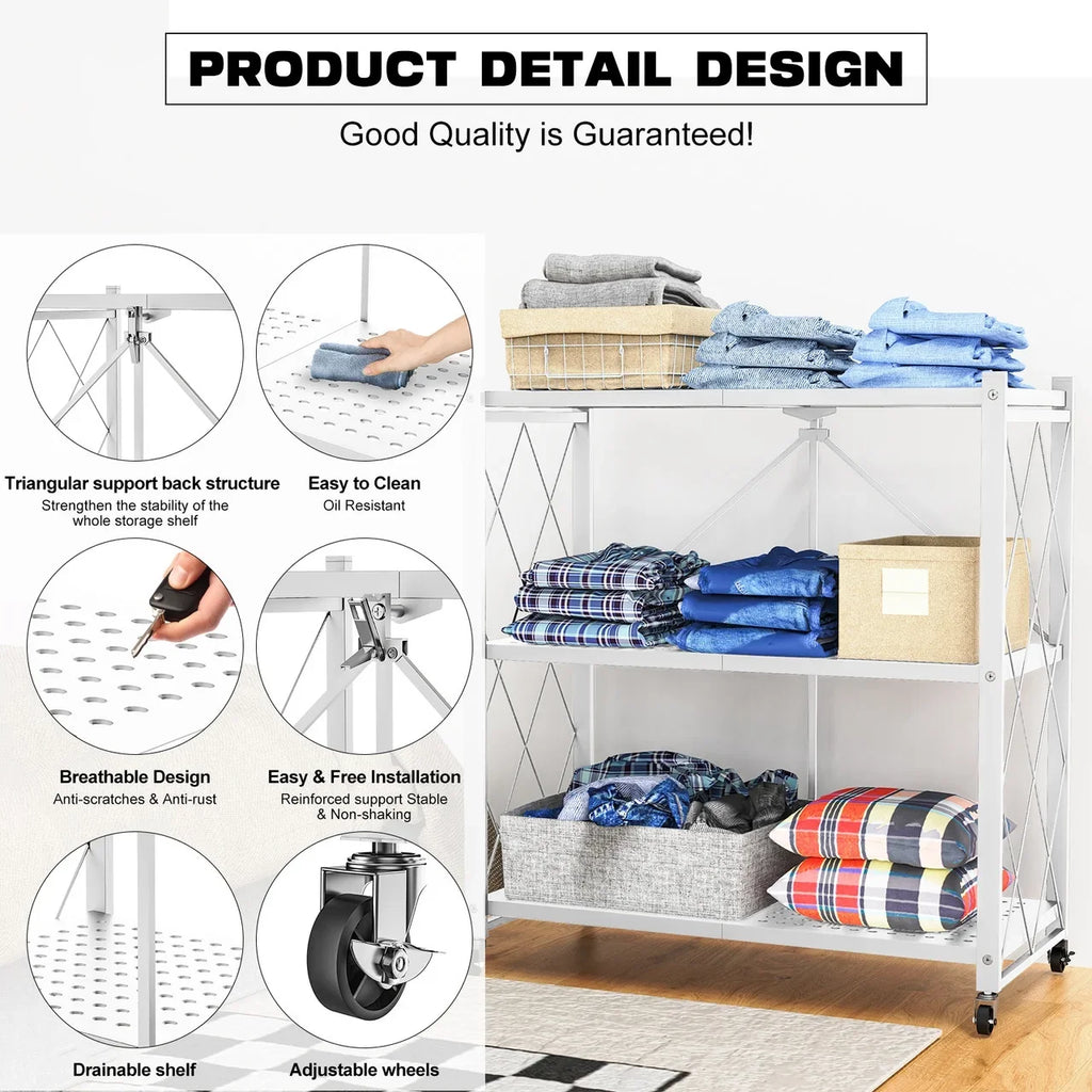 QRInnovations Heavy Duty Tier Modern Style White Shelving Storage Metal Rack 3/4