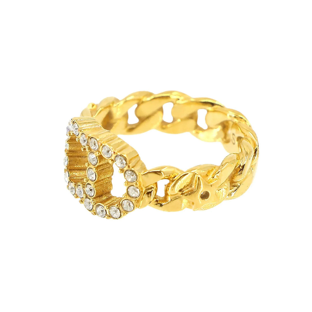 Pre-Owned Ring S Rhinestone Clair D Christian Lune Gold Dior (Like New)