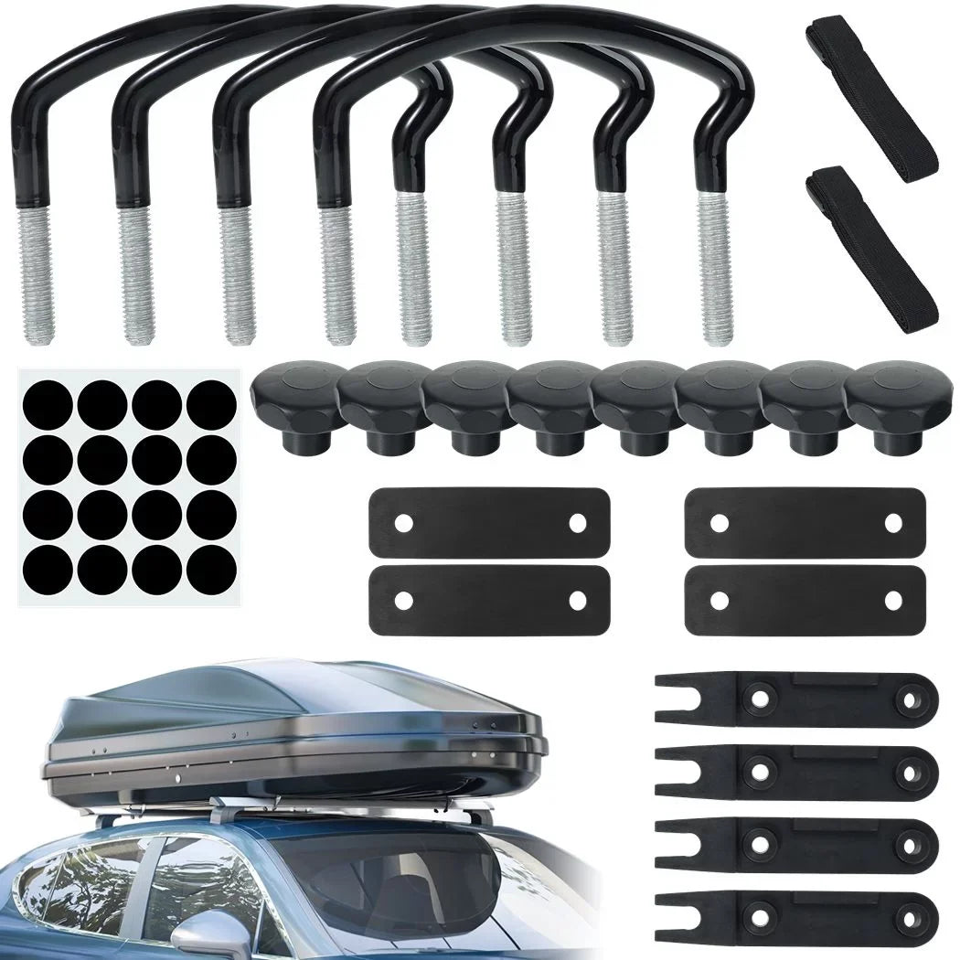 4 Mounting Box Rack Car Bolts, Kit, 8 Rooftop Clamps, Universal Width Cargo Van Fitting PCS 85mm Metal Internal Carrier U-Bolt with Clips Roof Nuts U-Bracket Lock