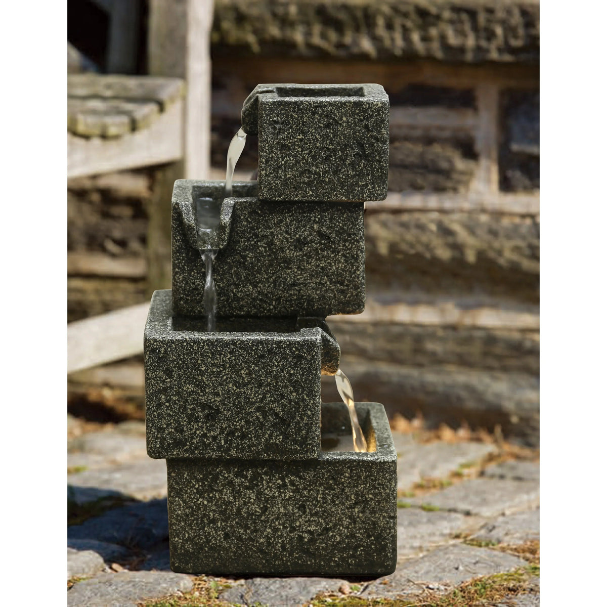 Crates Concrete Warm Lights With Fountain White LED