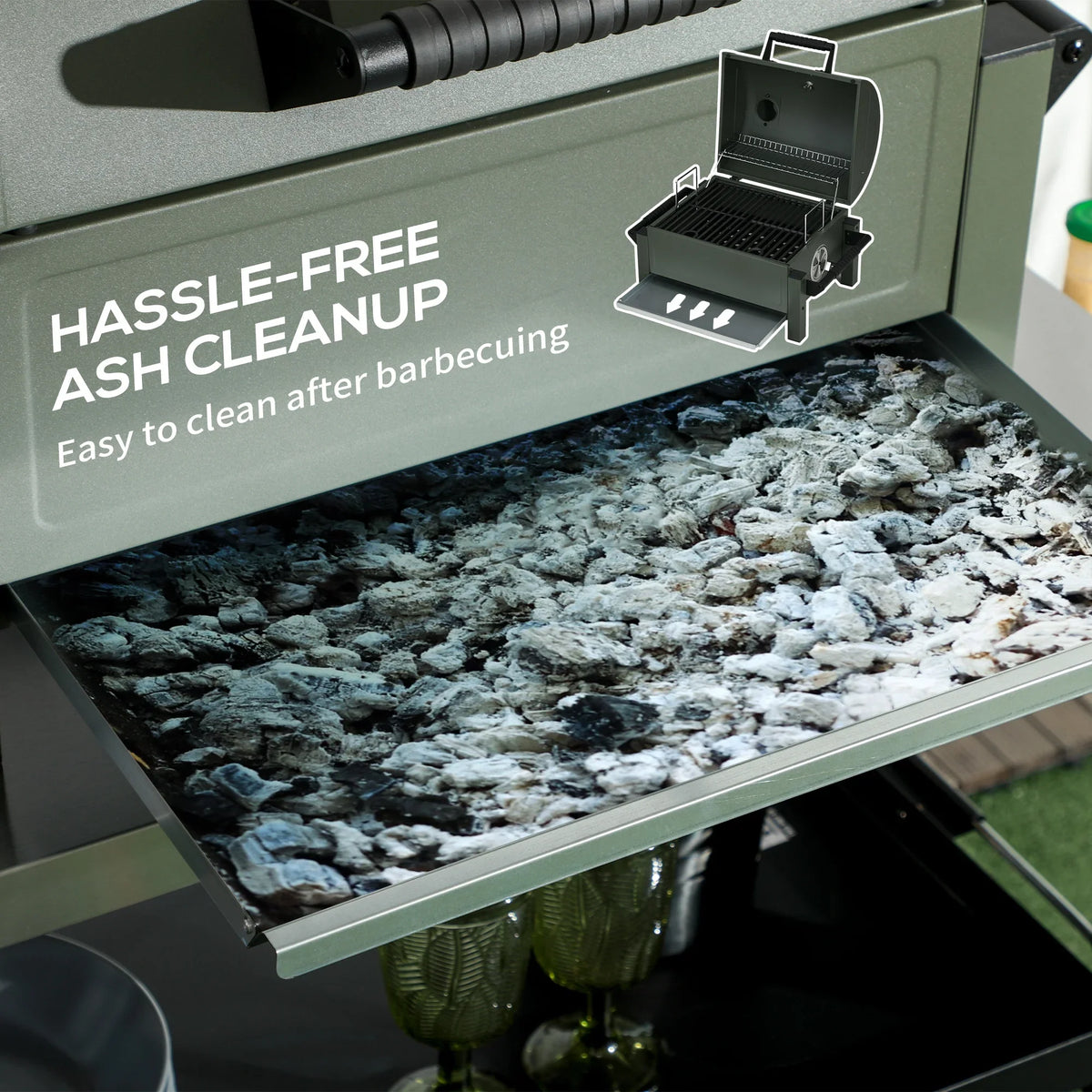 Barbecue, Tabletop Outsunny Green Lid, BBQ Small Charcoal Grill with