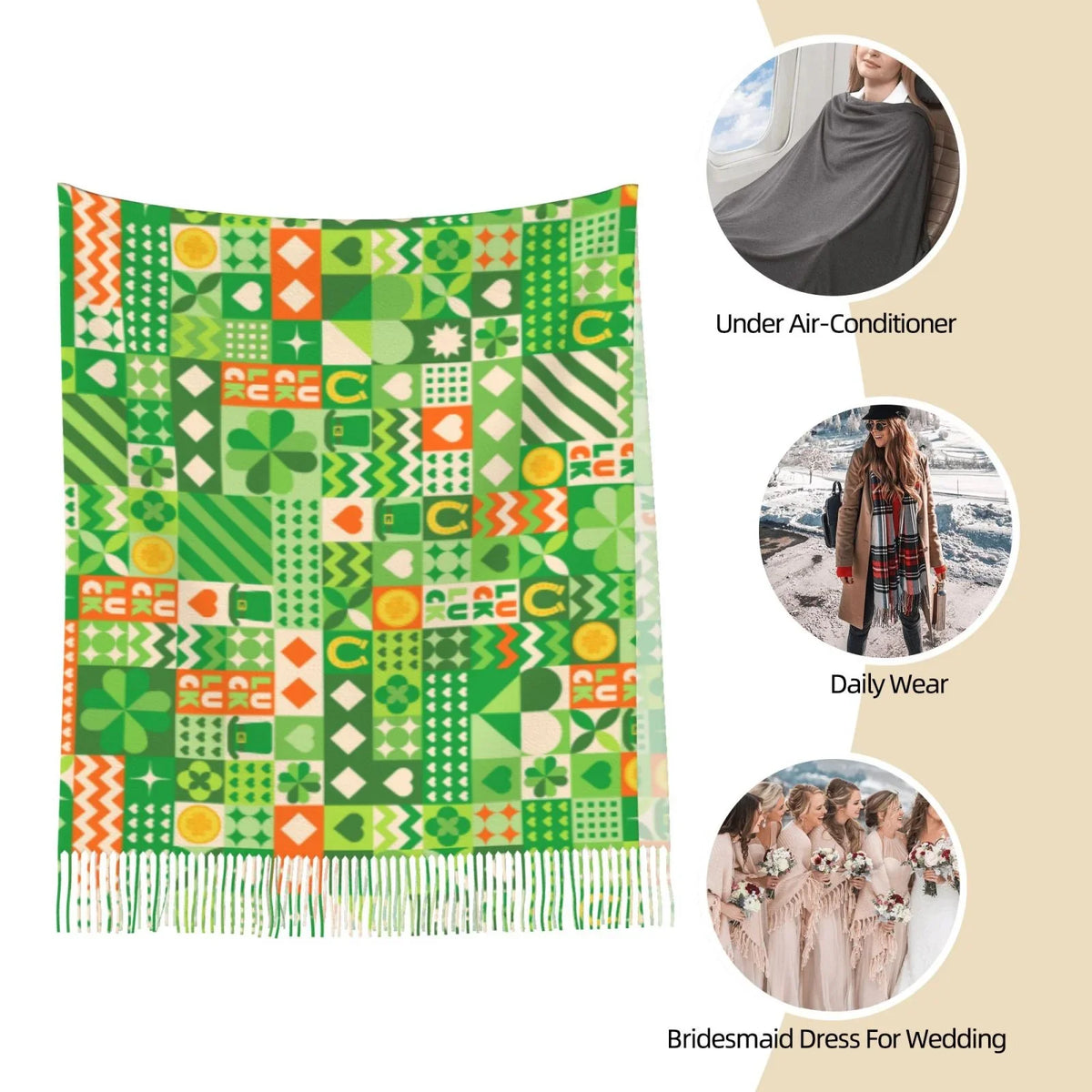 Feel Patrick's St Wrap Scarf Scarves Cashmere Bingfone Shawl Winter Art Women Warm Soft For Day6 Elegant Print Gifts- Large