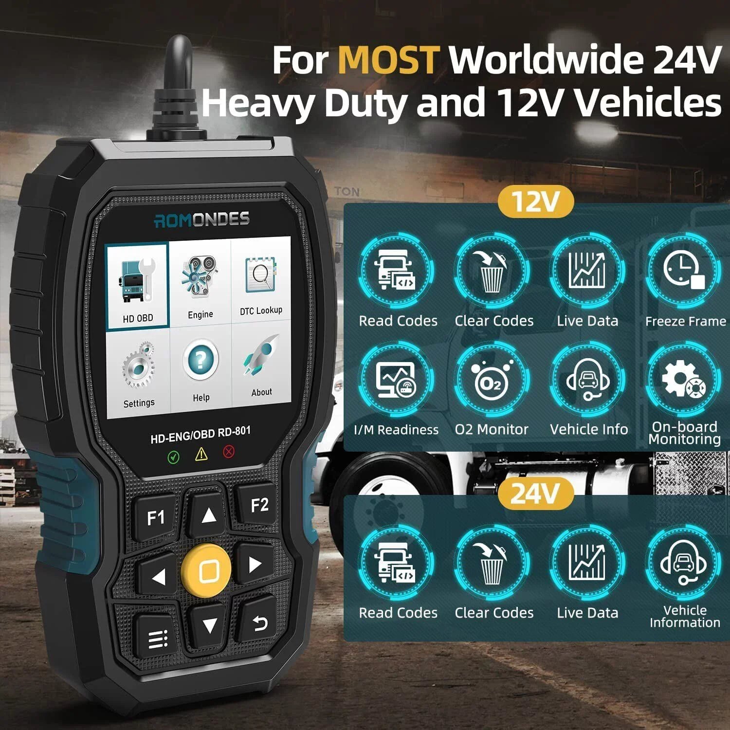 Duty Diesel Diagnostic Reader Scanner DPF Tools OBD2 Romondes Reset RD801 Oil Truck Scanner Truck Code Heavy