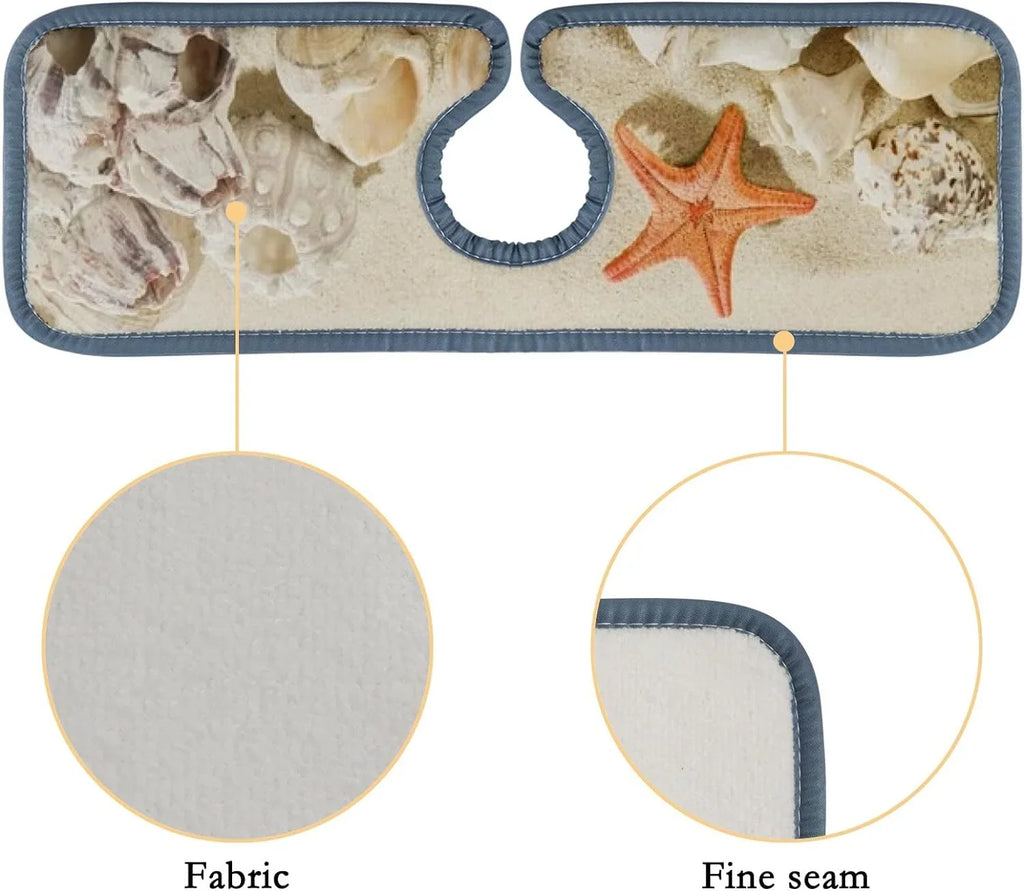 Summer Bath Sink Mat, Kitchen Drip Bestwell Washable Catcher, Sinkmat Mats Absorbent Drying Beach Microfiber Sea Starfishes Splash Guard Countertop 3PCS Faucet