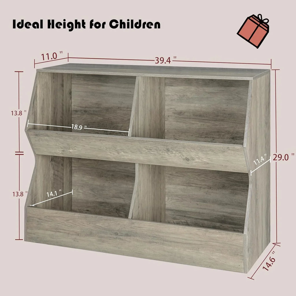 Book Hallway, Bedroom, 4 39.4" Cabinet, Wooden Wash Children , Cubby Kids Long, Toddler Bookcase, Nursery, Toy JIAH Gray Toy Storage Organizer, Shelf Toy Storage School, for