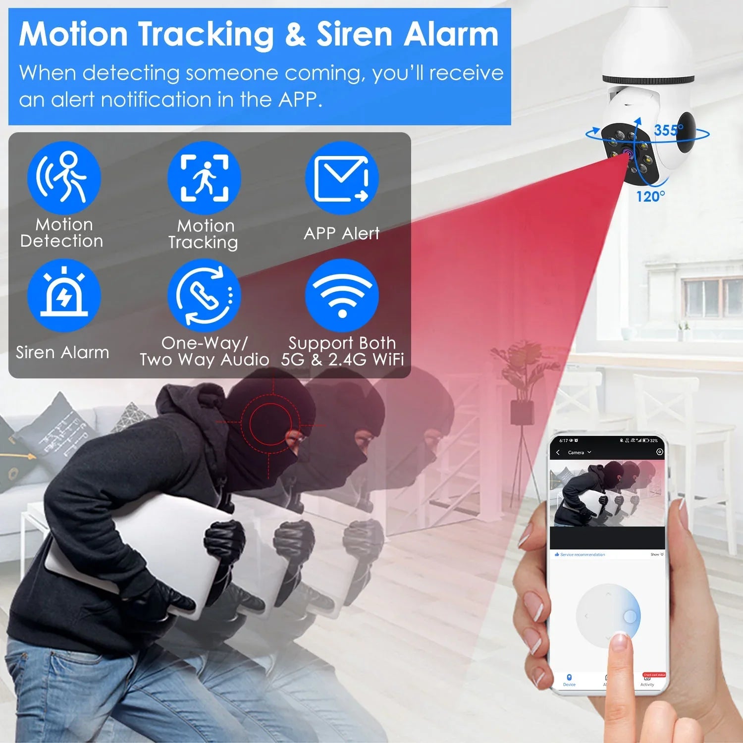 Panoramic Bulb E27 iMounTEK Surveillance Audio APP Control Camera Motion Night 1080P Vision Two-Way FHD Alarm Security Tracking Electric Camera WiFi 360 Degree Wireless