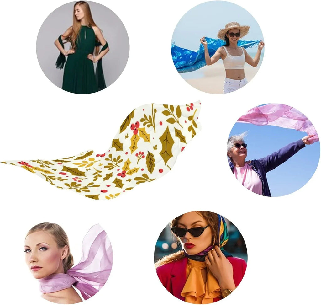 Neck for Wrap Flower Lightweight Long Hyjoy Scarf Women Girls Christmas Silk Shawl Scarves Leaf